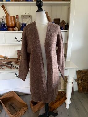 Kaffe Brown Fuzzy Open-Front Long Cardigan
